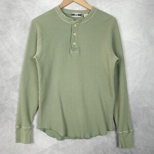 Vintage Y2K Gap Thermal Henley Mens Large Green Long Sleeve Waffle Knit Shirt